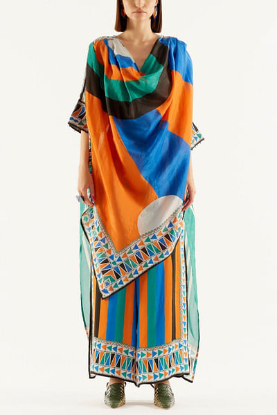 Multicolour kaftan tunic and pants