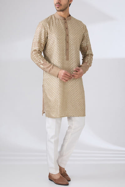 Gold zari and sequin embroidery kurta set