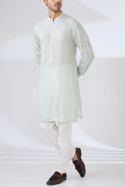 Sage green sequin embroidery kurta set