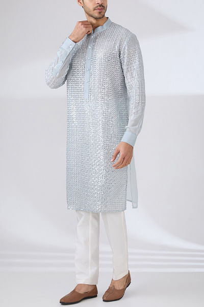 Grey zari and sequin embroidery kurta set