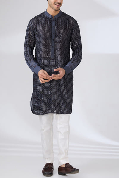 Charcoal grey sequin embroidery kurta set