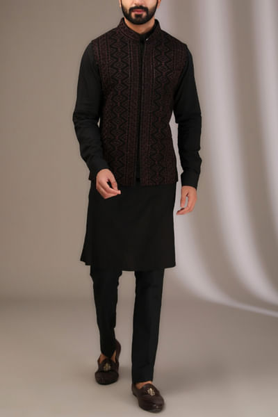 Black sequin embroidery Bandi kurta set