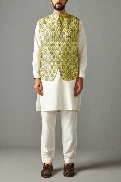 Yellow printed bandi and kurta set