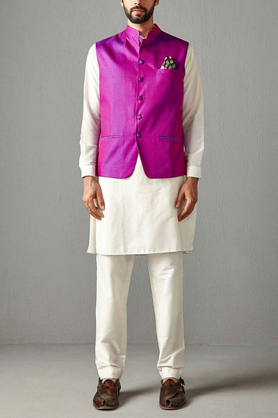 Purple satin silk bandi and kurta set