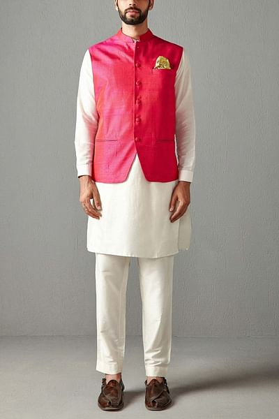 Pink satin silk bandi and kurta set