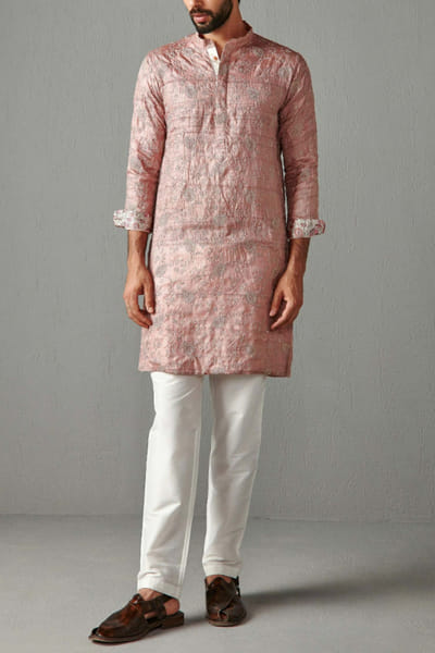 Salmon pink cotton silk kurta set