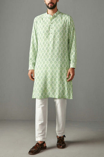 Lime green printed kurta set