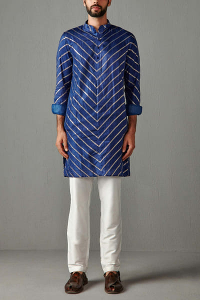 Royal blue silk kurta set