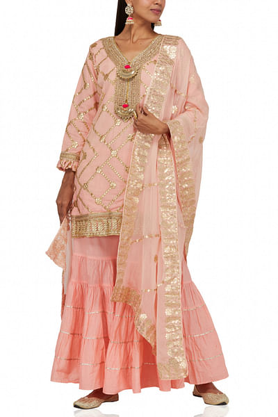 Pink embellished sharara set