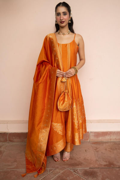 Mustard zari gota anarkali set