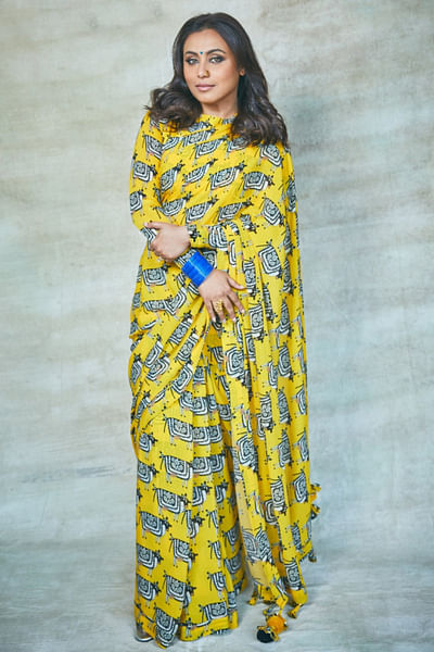 Yellow printed sari