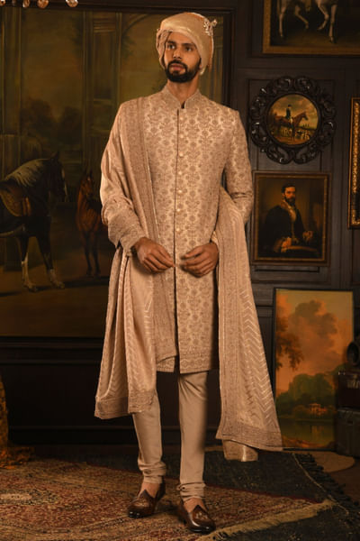 Champagne gold embroidered sherwani set