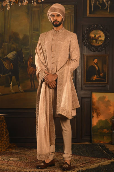 Dusty rose dori embroidered sherwani set