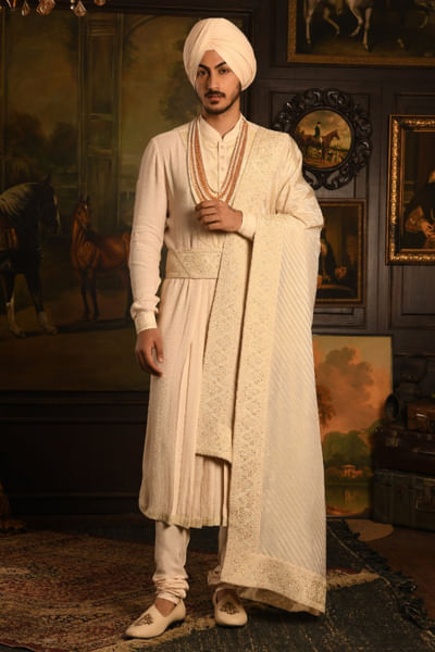 Ivory dori embroidered sherwani set