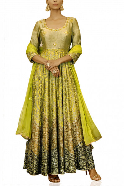Lime green embellished anarkali set