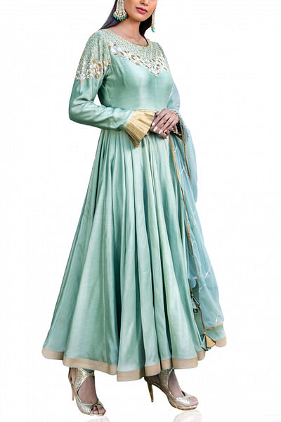 Moss green anarkali set