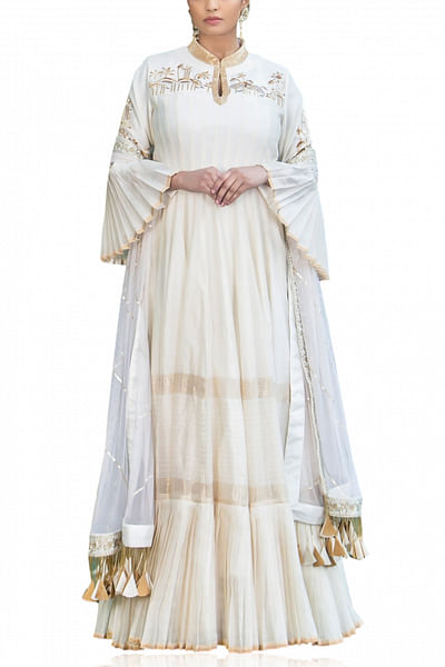 Ivory chanderi anarkali set