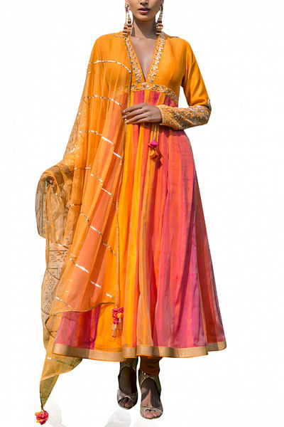 Orange embroidered anarkali set