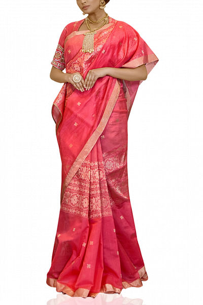 Pink handwoven saree