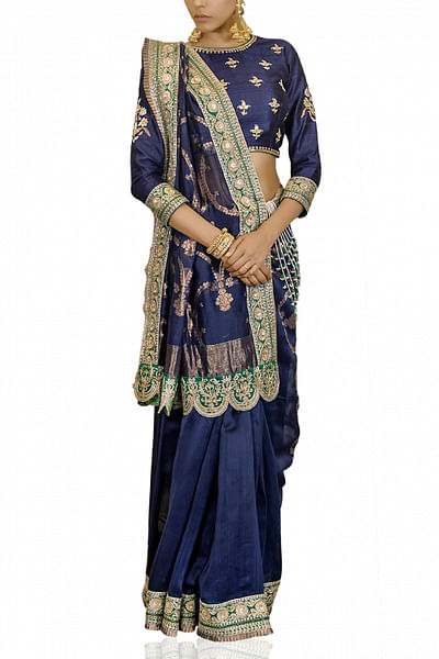 Royal blue embellished saree