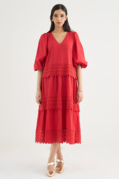 Red crochet dress