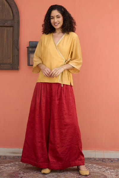 Yellow sequin lace embroidered top