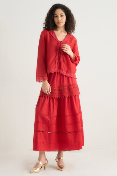 Red lace embroidered jacket