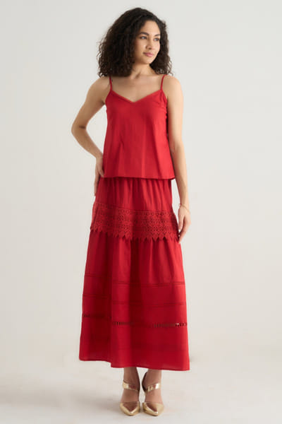 Red vegan silk strappy top