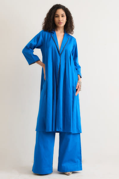 Blue pleated vegan silk jacket