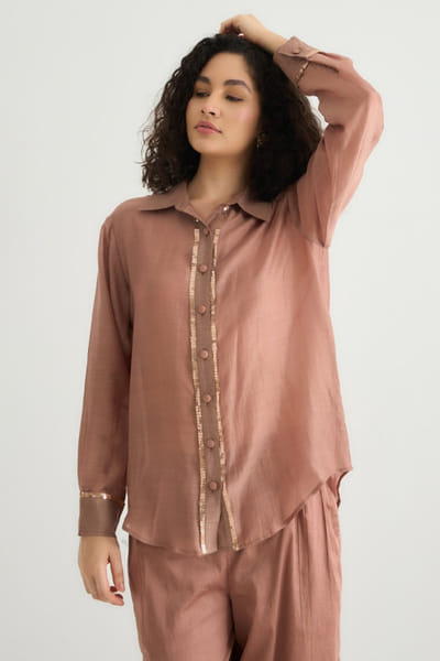 Onion pink sequin embroidered shirt
