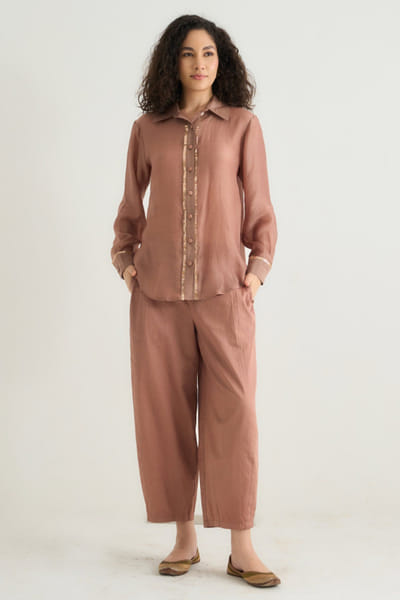 Onion pink vegan silk trousers