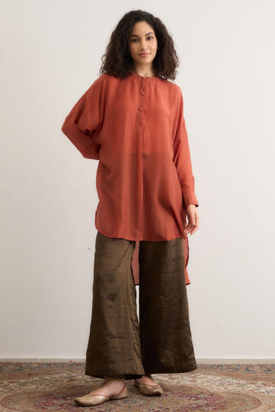 Rust orange cotton silk tunic