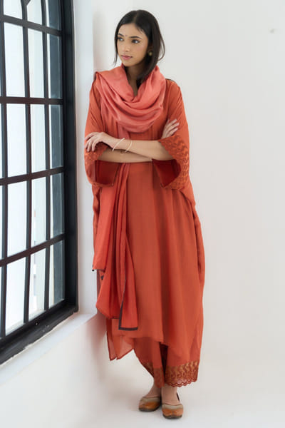 Rust orange ombre dupatta