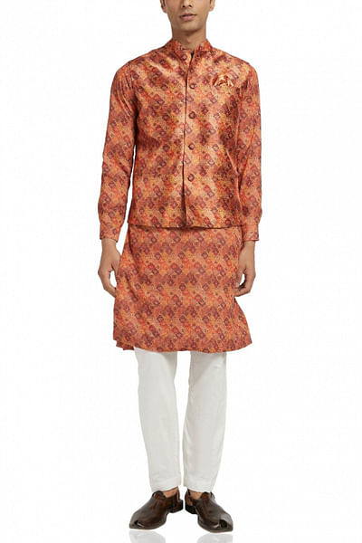 Coral kurta bandi set