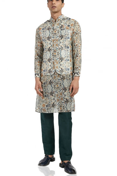 Grey printed kurta bandi set
