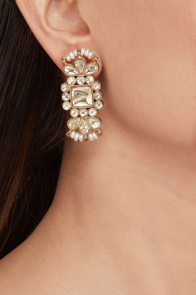 Silver kundan stud earrings