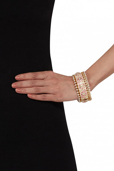 Silver kundan cuff bracelet