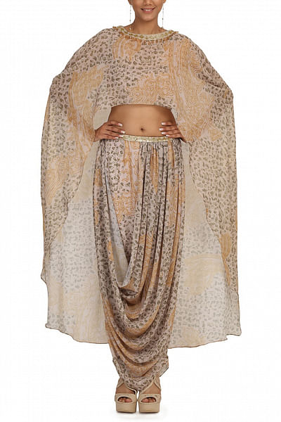 Gold cape blouse with dhoti trouser