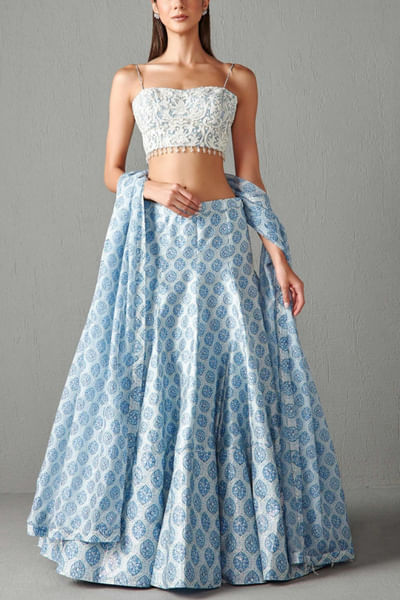 Indigo printed lehenga set