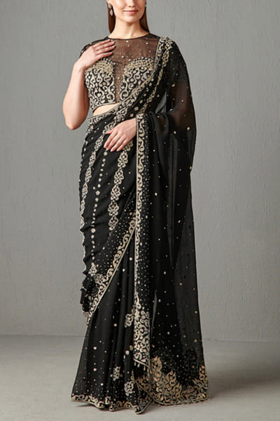 Black sequin sari set