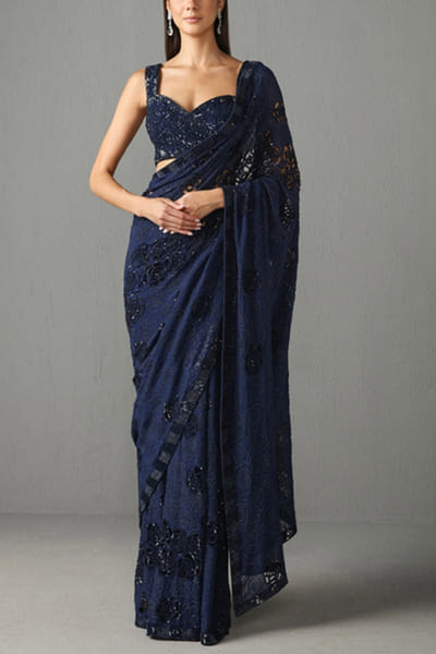 Blue sequin sari set