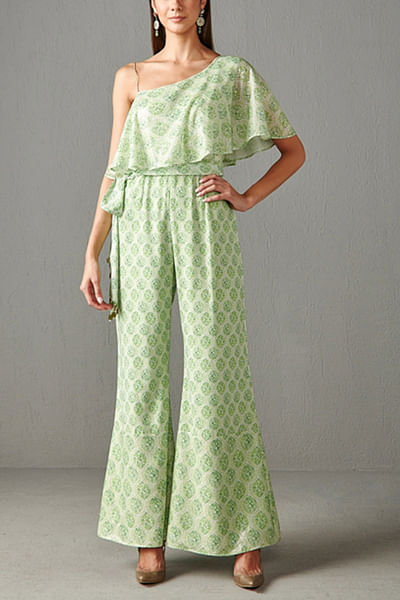 Lime printed jumpsuit and cape