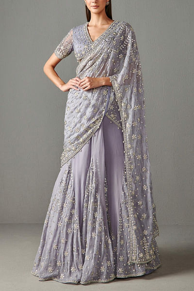 Lilac embellished lehenga sari set