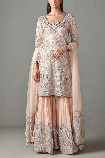 Blush peach embroidered gharara set