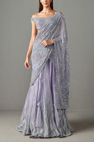Lilac lehenga sari set