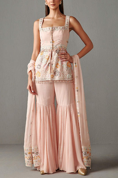 Blush pink peplum and sharara set