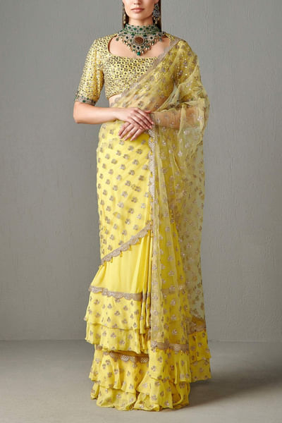 Yellow lehenga sari set