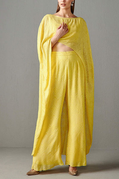 Yellow georgette cape and palazzo set