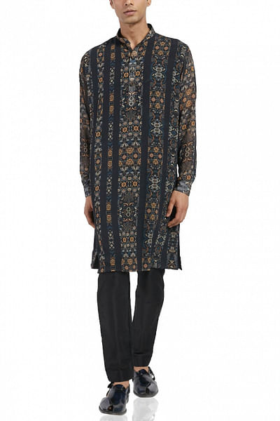 Black printed kurta set