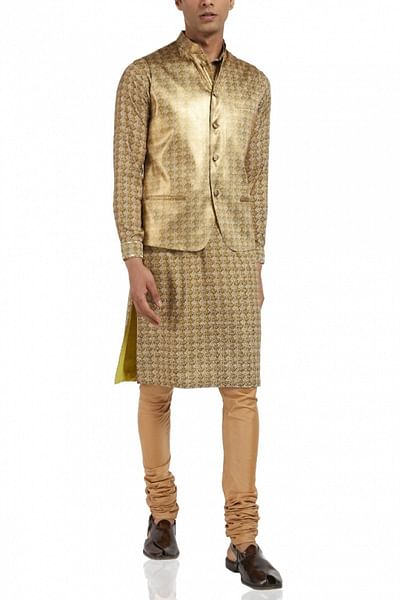 Gold embroidered kurta and bandi set
